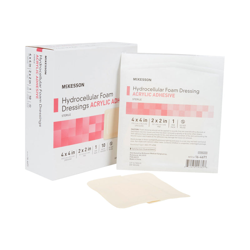 McKesson Acrylic Adhesive with Border Foam Dressing, 4 x 4 Inch (Case of 100)