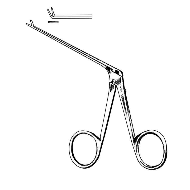 Sklar Alligator Micro Ear Forceps 3", Curved Upward, Serrated - 67-8007 