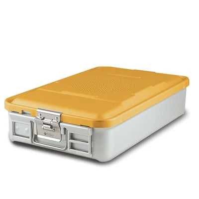 SklarLite Sterilization Container - Mid-Size, Safe Lid, Perforated Bottom, 18-1/4" x 11" x 4", Yellow - 10-4338 