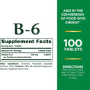 Nature's Bounty Vitamin B-6 100 mg Tablets (Bottle of 100)