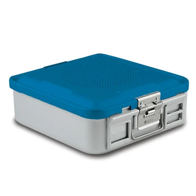 SklarLite Sterilization Container - Half-Size, Safe Lid, Non-Perforated Bottom, 11-1/4" x 11" x 4", Blue - 10-4530
