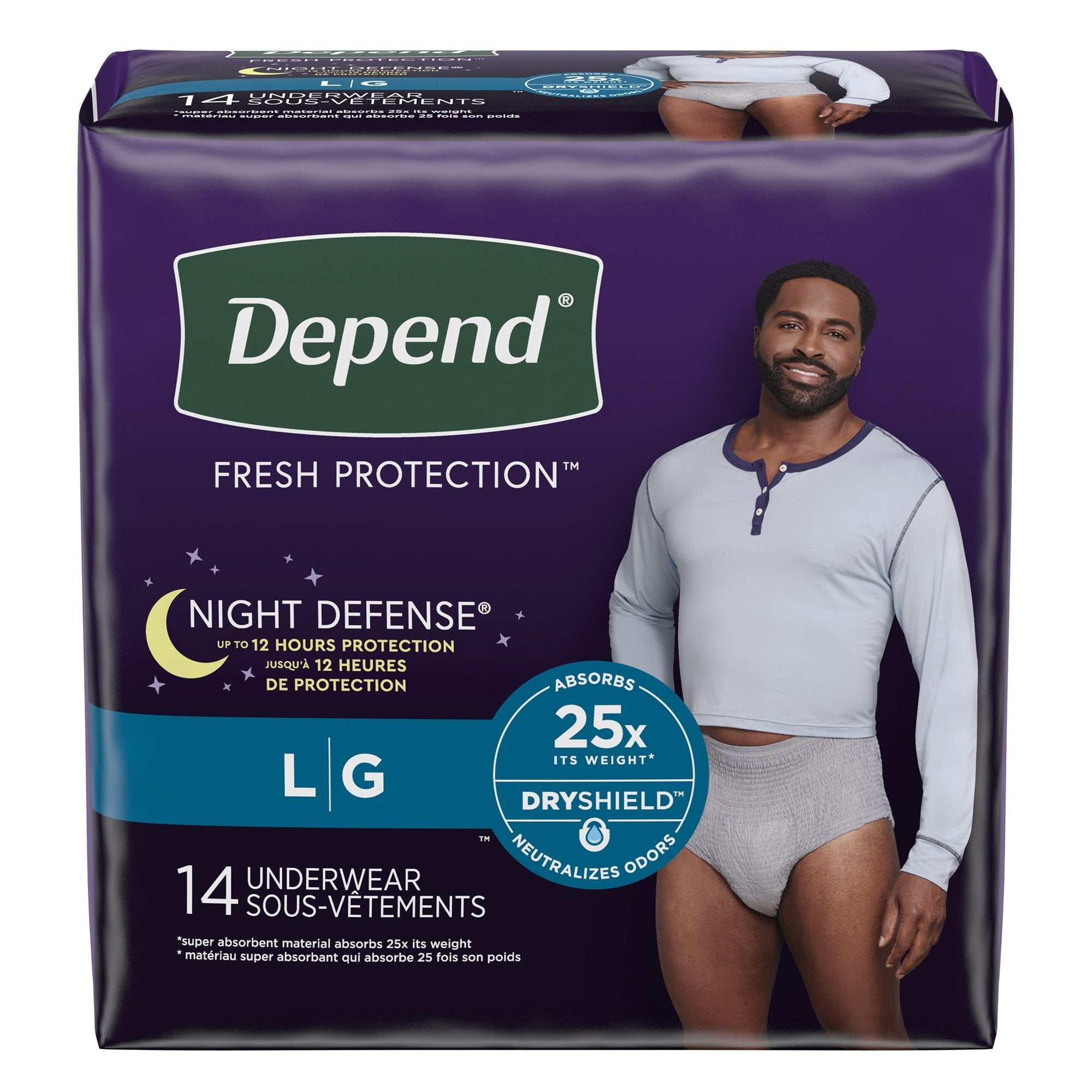 Kimberly Clark Depend Night Defense Absorbent Underwear for Men, Large (56/CS) 