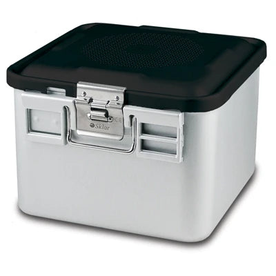 SklarLite Sterilization Container - Half-Size, Standard Lid, Non-Perforated Bottom, 11-1/4" x 11" x 8", Black - 10-4654