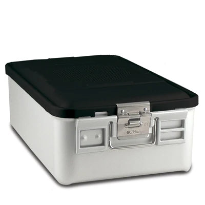 SklarLite Sterilization Container - Mid-Size, Safe Lid, Non-Perforated Bottom, 18-1/4" x 11" x 6", Black - 10-4428