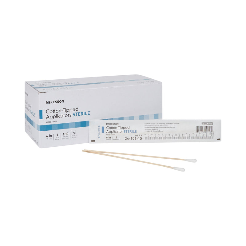 McKesson Sterile Swabsticks, Cotton Tip, 6 Inch Wood Shaft (Case of 10 Boxes)