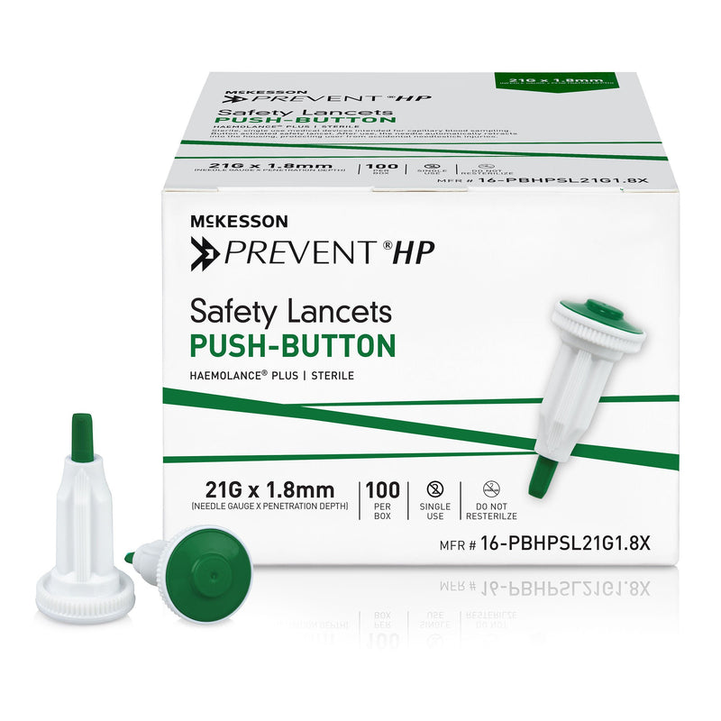 McKesson Prevent HP Push Button Safety Lancet, 21 Guage (Case of 2000)