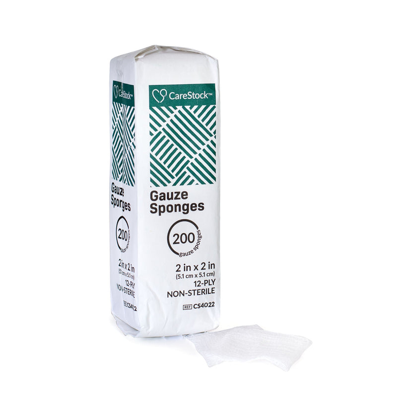 CareStock Gauze Sponge, 2 x 2 in. 12-Ply, Medical-Grade Cotton Wound Dressing (Case of 8000)