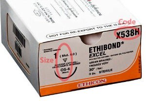 Nonabsorbable Suture with Needle Ethibond Excel Polyester OS-6 1/2 Circle Reverse Cutting Needle Size 1 Braided (Box of 36)