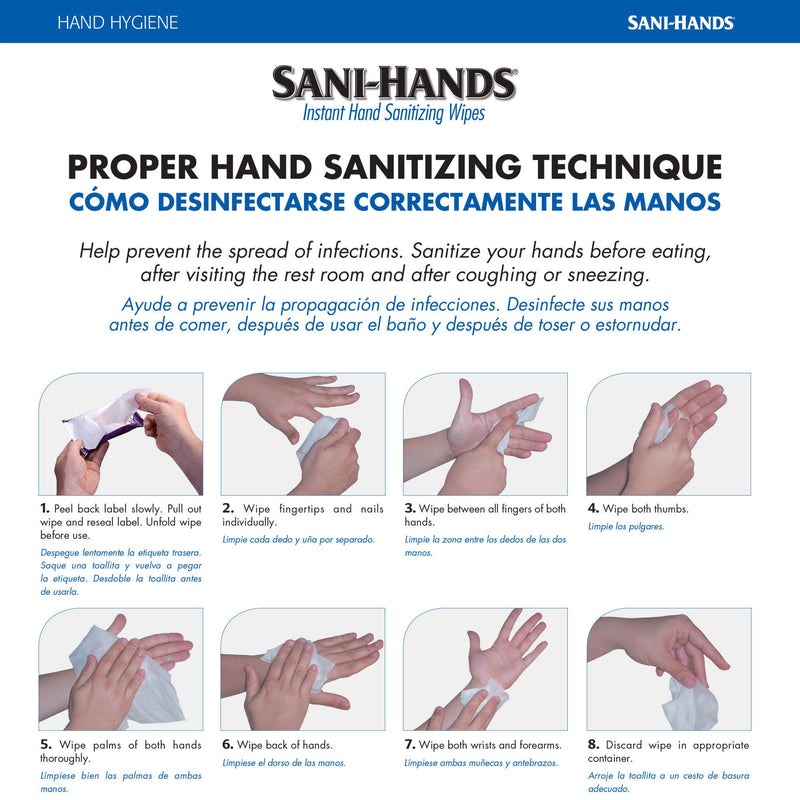 Sani-Hands Hand Sanitizing Wipes, Alcohol, Scented, 5.5 x 8.4 Inch Soft Pack