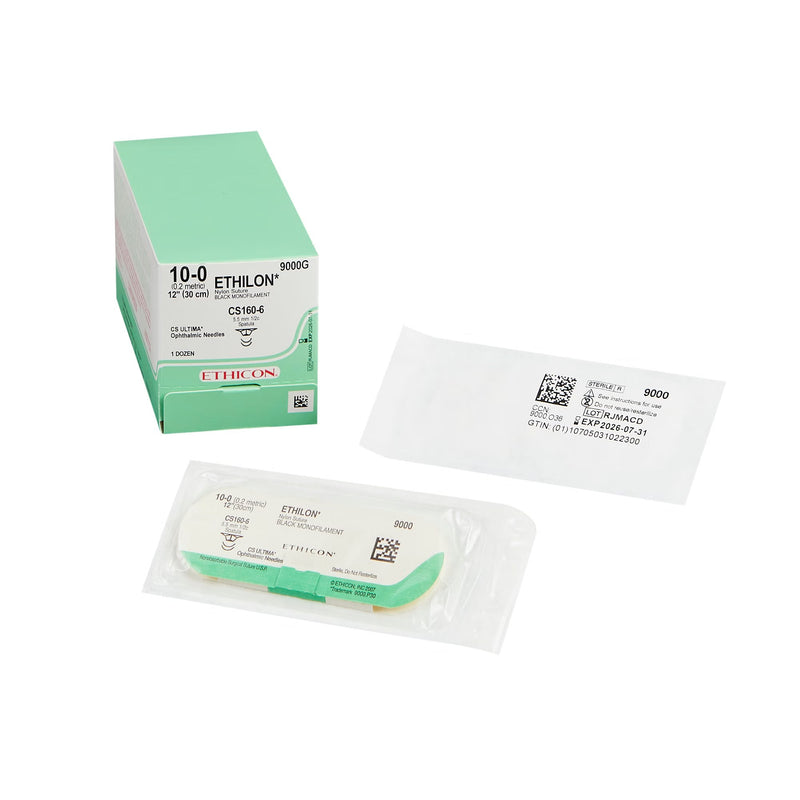 Nonabsorbable Suture with Needle Ethilon Polyamide CS160-6 1/2 Circle Ophthalmic Spatula Needle Size 10-0 Monofilament 
