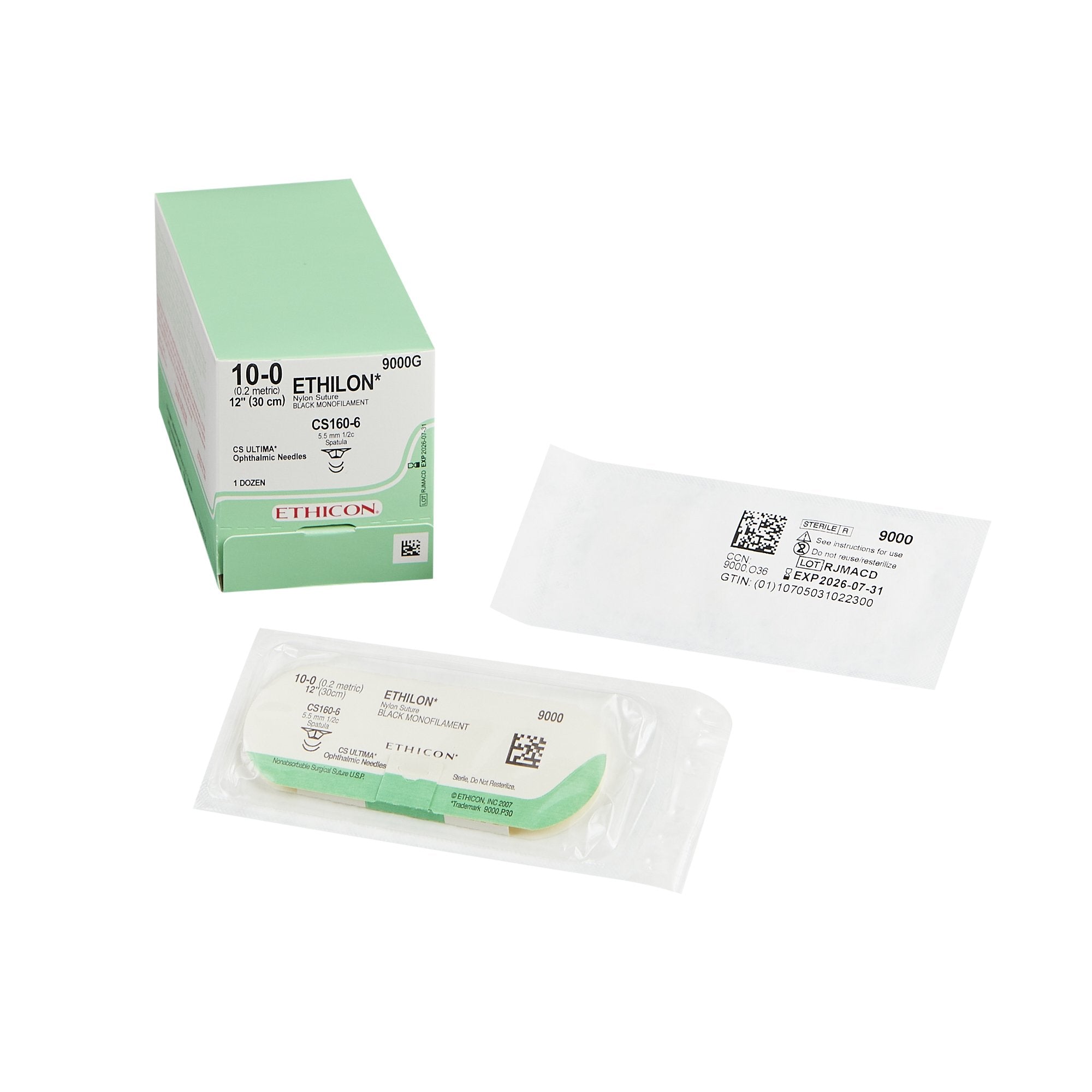 Nonabsorbable Suture with Needle Ethilon Polyamide CS160-6 1/2 Circle Ophthalmic Spatula Needle Size 10-0 Monofilament 