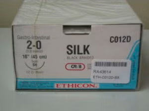 Nonabsorbable Suture with Needle Perma-Hand Silk SH 1/2 Circle Taper Point Needle Size 2-0 Braided (Box of 12)