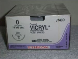 Absorbable Suture with Needle Coated Vicryl Polyglactin 910 CT-1 1/2 Circle Taper Point Needle Size 0 Braided (Box of 12)