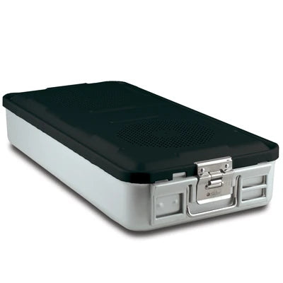 SklarLite Sterilization Container - Full-Size, Standard Lid, Perforated Bottom, 23" x 11" x 4", Black - 10-4022