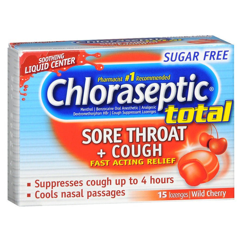 Chloraseptic Total Sore Throat + Cough Lozenges Wild Cherry (Carton of 15)