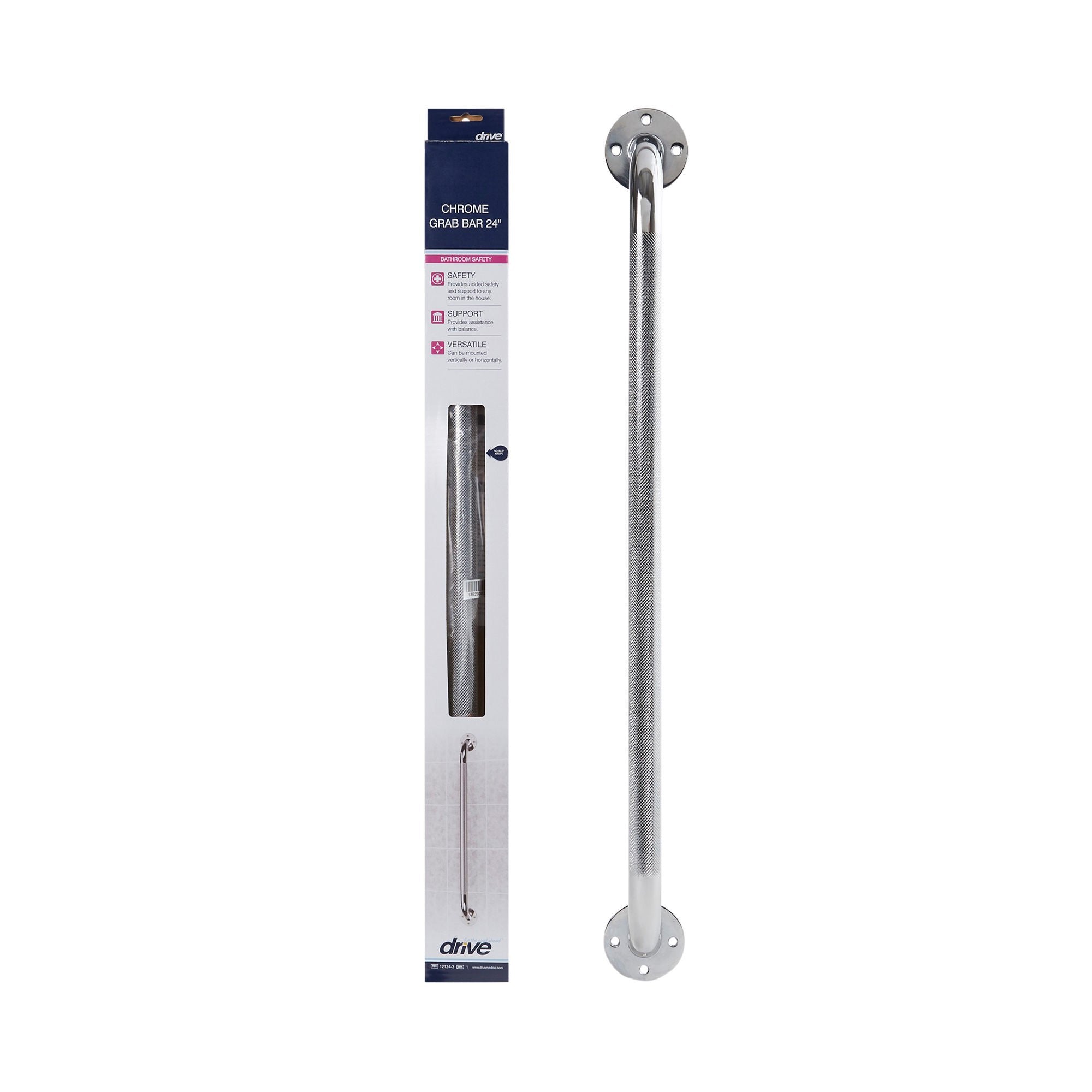 drive Wall Grab Bar, Chrome, 24 Inch (Box of 3)