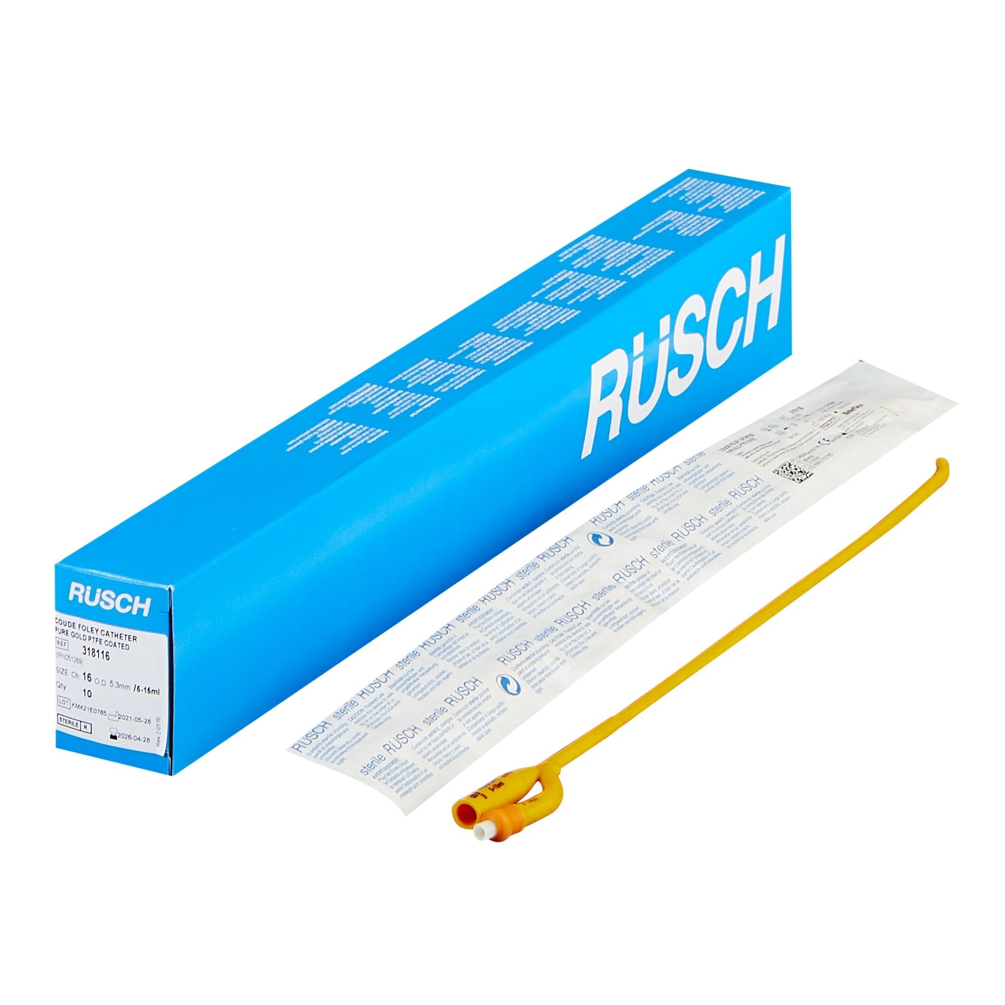 Foley Catheter Rusch PureGold 2-Way Coude Tip 5 cc Balloon 16 Fr. PTFE (Teflon) Coated Latex 