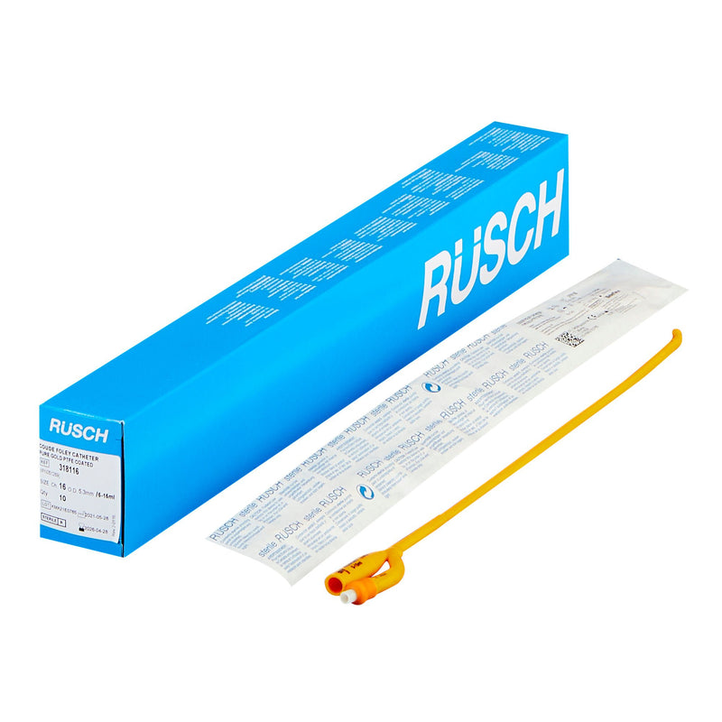 Foley Catheter Rusch PureGold 2-Way Coude Tip 5 cc Balloon 16 Fr. PTFE (Teflon) Coated Latex (Box of 10)
