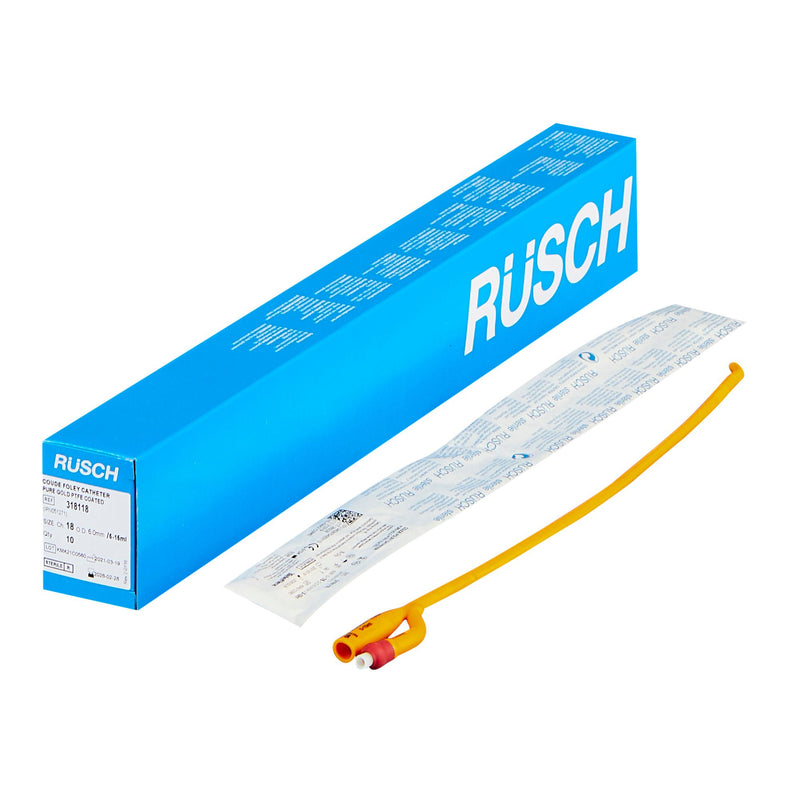 Foley Catheter Rusch PureGold 2-Way Coude Tip 5 cc Balloon 18 Fr. PTFE (Teflon) Coated Latex (Box of 10)