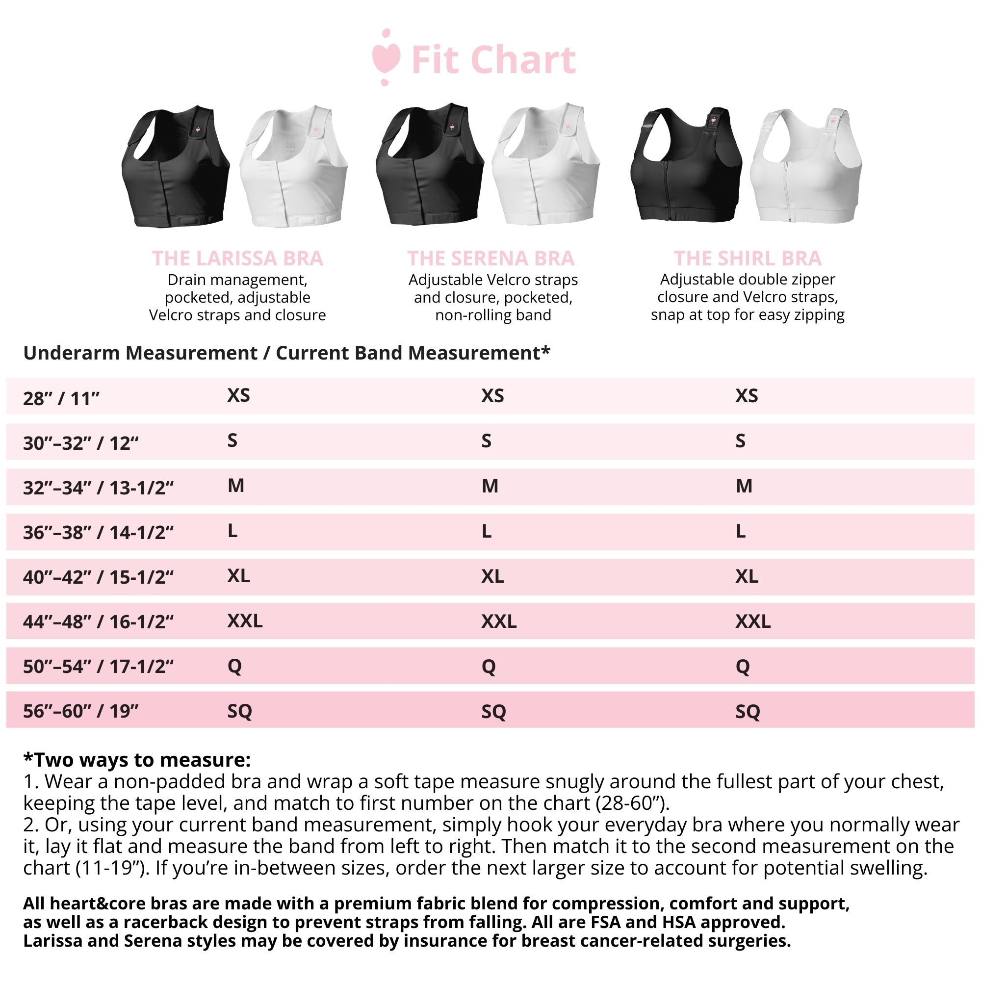 heart&core Sports and Medical LLC Serena Post Surgical Bra, Black, X-Large (36/CS) 