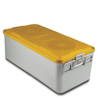 SklarLite Sterilization Container - Full-Size, Safe Lid, Non-Perforated Bottom, 23" x 11" x 8", Yellow - 10-4170 