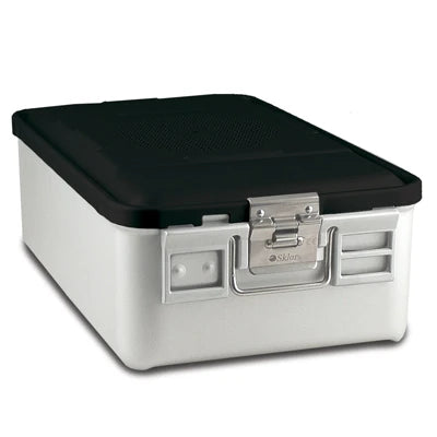 SklarLite Sterilization Container - Mid-Size, Standard Lid, Perforated Bottom, 18-1/4" x 11" x 6", Black - 10-4416 