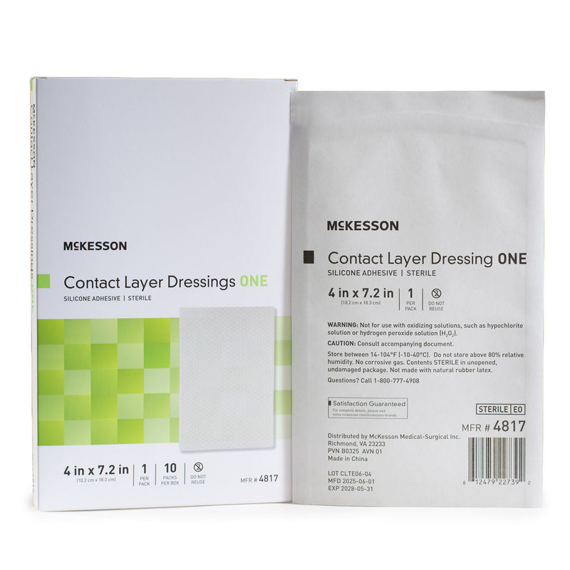 McKesson Silicone Wound Contact Layer Dressing, 4 x 7-2/5 Inch (Case of 70)