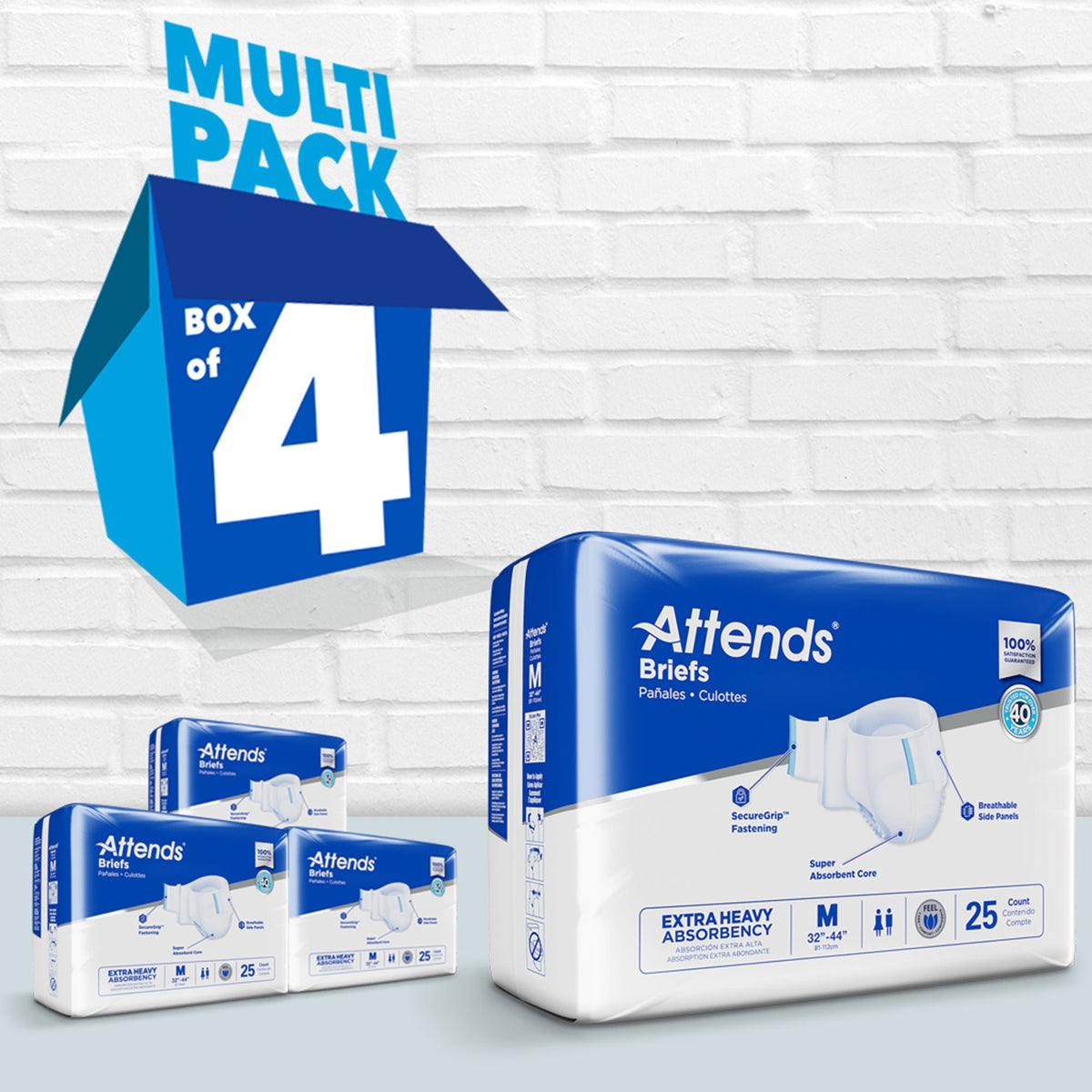 Attends Extra Heavy Incontinence Brief, Heavy Absorbency, Medium (Case of 100)