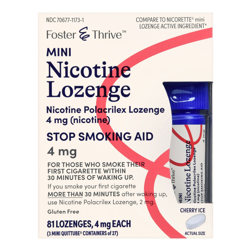 Foster & Thrive Mini Nicotine Polacrilex Lozenges 4 mg (Nicotine) Cherry Ice (Pack of 81)