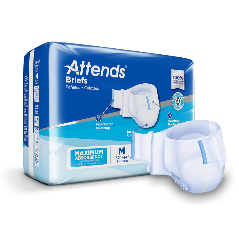 Attends Briefs, Adult, Medium, Heavy Absorbency, Disposable, White (Case of 96)