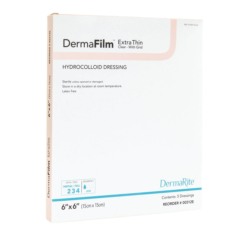 DermaFilm Thin with Border Hydrocolloid Dressing, 6 x 6 Inch (5/BX) 