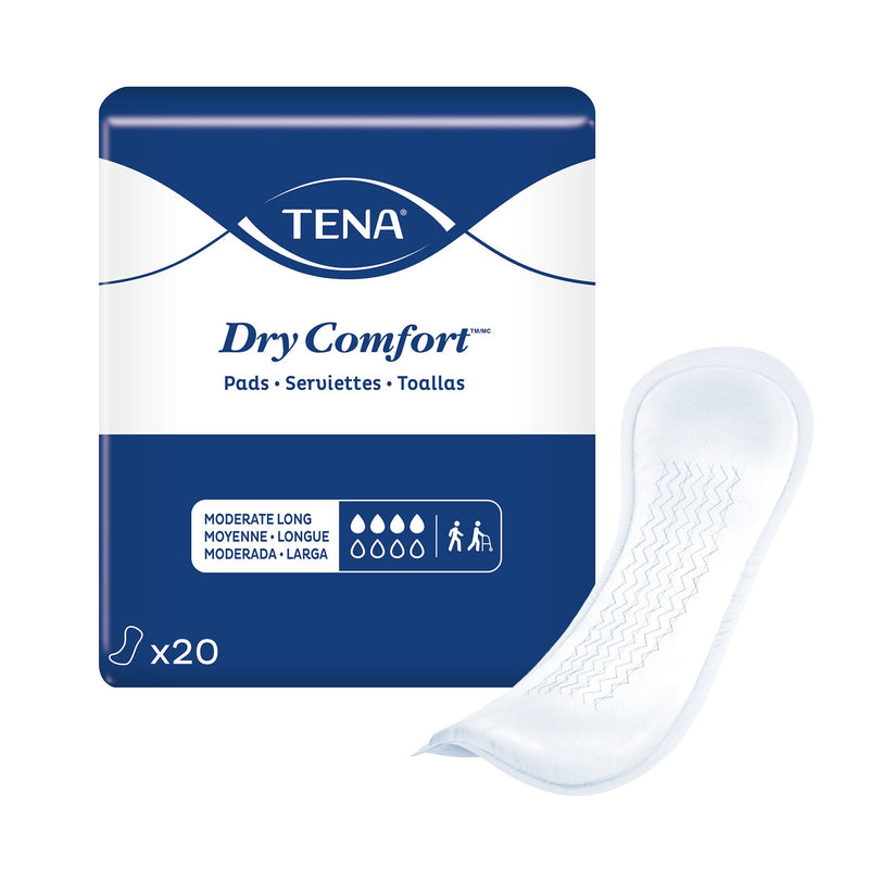 Bladder Control Pad TENA Dry Comfort 12 Inch Length Moderate Absorbency Super Absorbent Core One Size Fits Most (Case of 120)