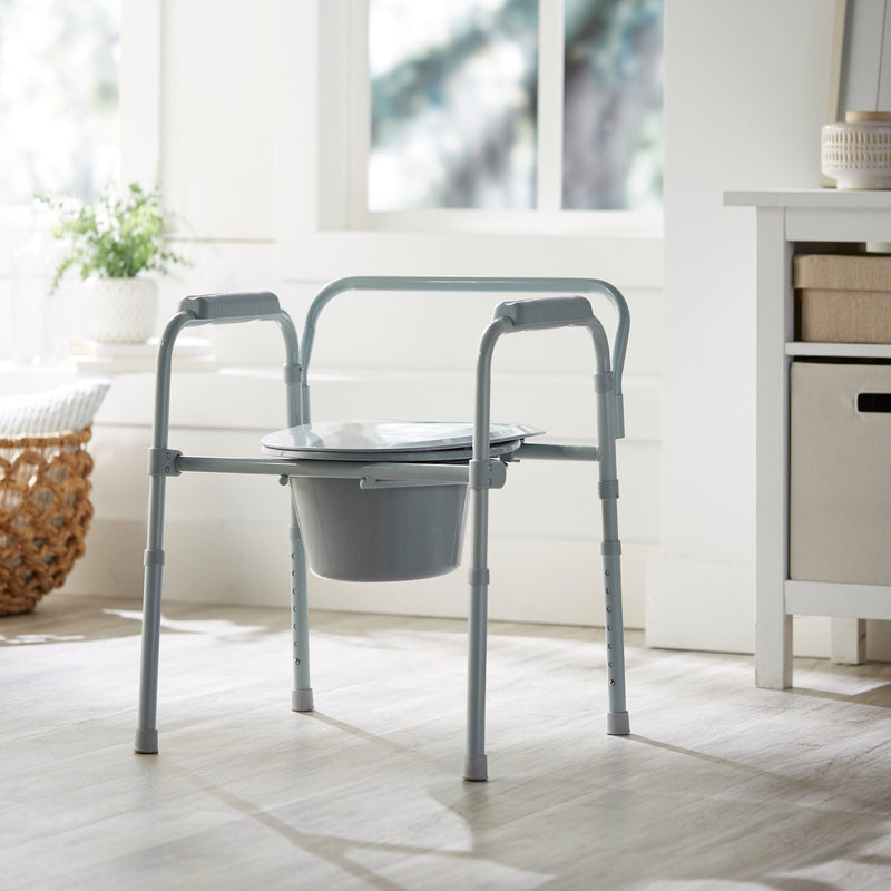 McKesson Folding Fixed Arm Steel Commode Chair, 15½ – 21¾ Inch (Case of 4)