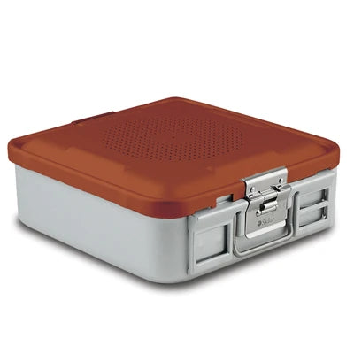 SklarLite Sterilization Container - Half-Size, Safe Lid, Non-Perforated Bottom, 11-1/4" x 11" x 4", Red - 10-4528