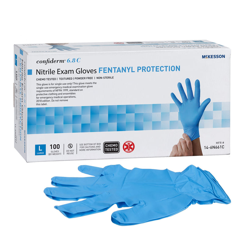 McKesson Confiderm 6.8C Nitrile Exam Glove, Large, Blue (Case of 1000)