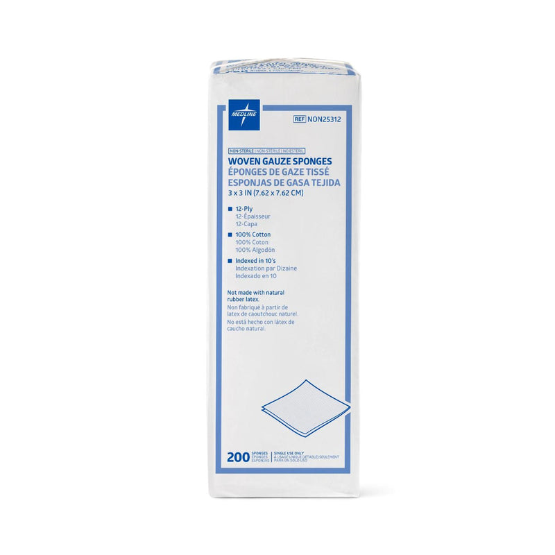 Medline Gauze Sponge, 3 x 3 Inch, 12-Ply (Case of 4000)