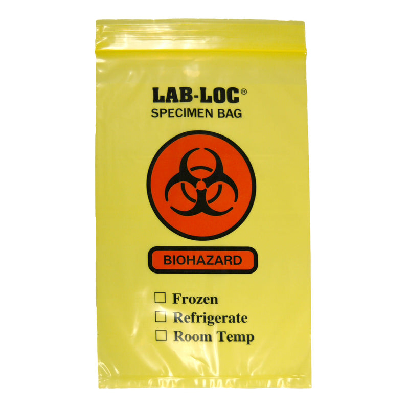 Lab-Loc Specimen Transport Bag, Document Pouch, Zip Close, Yellow Tinted, 6 x 9" (Case of 1000)