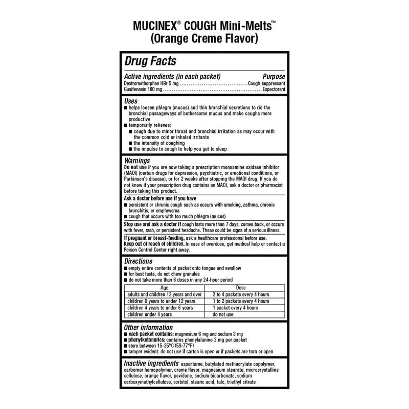 Reckitt Benckiser Mucinex Children's Cough Mini-Melts Packets Orange Crème Flavor (12/PK) 