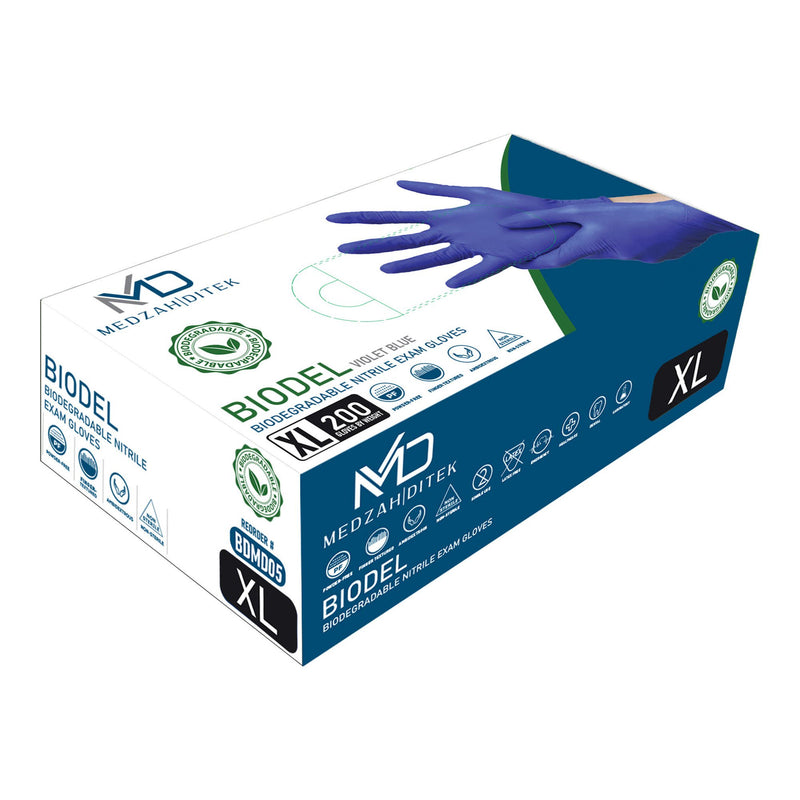 Exam Glove BIODEL X-Large 200 per Box NonSterile Nitrile Standard Cuff Length Textured Fingertips Violet Blue Chemo Tested / Fentanyl Tested (Case of 2000)