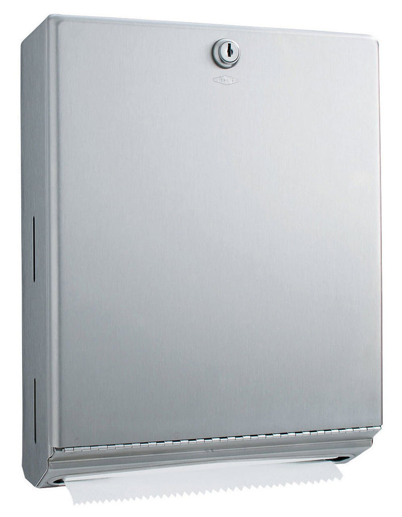 Essendant Co/United Stationers Paper Towel Dispenser Bobrick Satin Finish Stainless Steel Manual Pull 400 C-Fold / 525 Multi-fold Surface Mount 