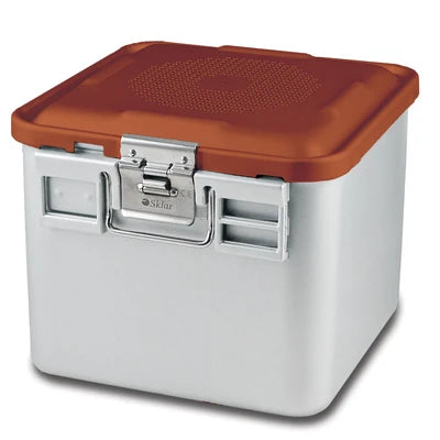 SklarLite Sterilization Container - Half-Size, Safe Lid, Non-Perforated Bottom, 11-1/4" x 11" x 10", Red - 10-4720