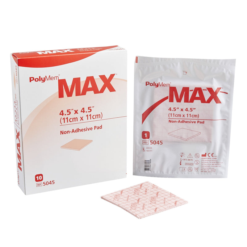 Ferris Manufacturing PolyMem Max Nonadhesive without Border Foam Dressing, 4½ x 4½ Inch (20/CS)