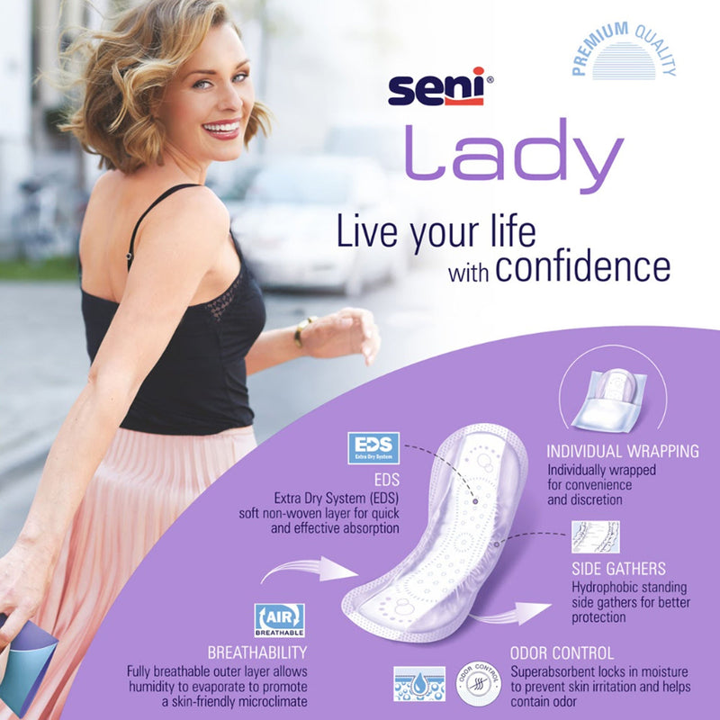 Seni Lady Maximum Bladder Control Pads, Long (Case of 180)