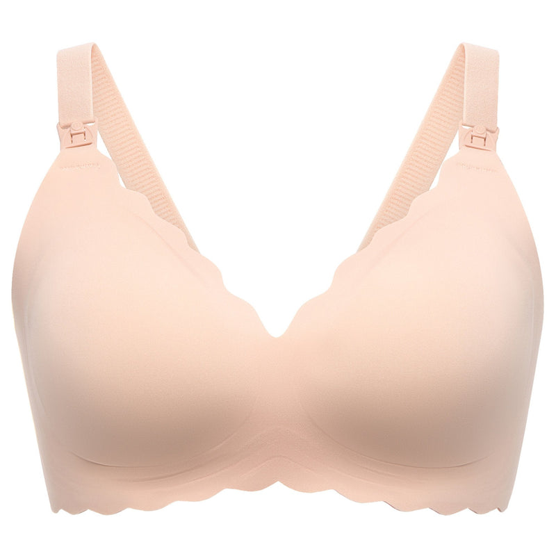 Nursing Bra Momcozy Jelly Strip 34 to 36 Inch Chest Medium Beige Back Hook and Eye Closure Adjustable Shoulder Strap 