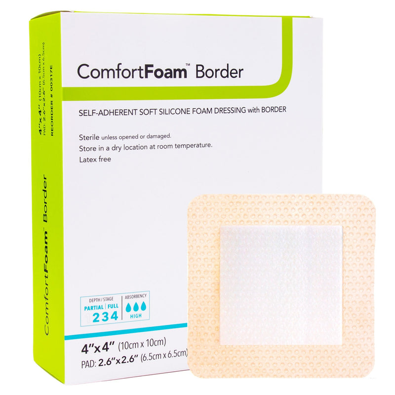 Sion Brands LLC ComfortFoam Border Silicone Foam Dressing, 4 x 4 Inch (10/BX) 