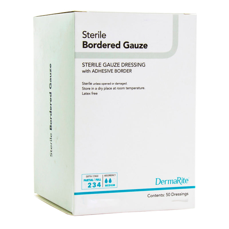 DermaRite Bordered Gauze White Adhesive Dressing, 2 x 2 Inch (50/BX) 