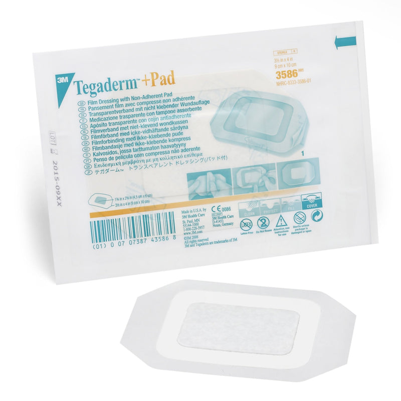 Solventum Corporation 3M Tegaderm Transparent Film Dressing with Pad, 3.5 x 4 Inch (100/CS) 