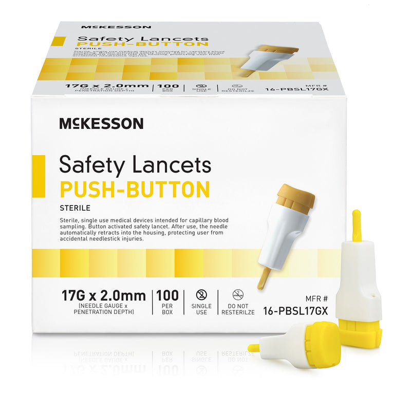 McKesson Push Button Safety Lancet, 17G x 2.0mm (Case of 2000)