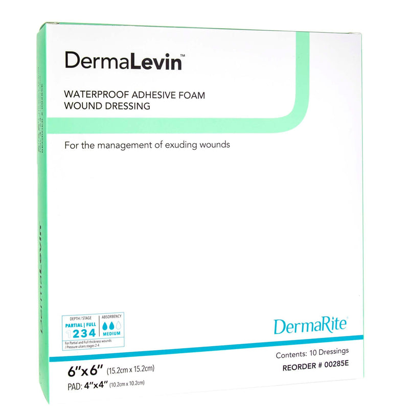 DermaLevin Adhesive with Border Foam Dressing, 6 x 6 Inch (10/BX)
