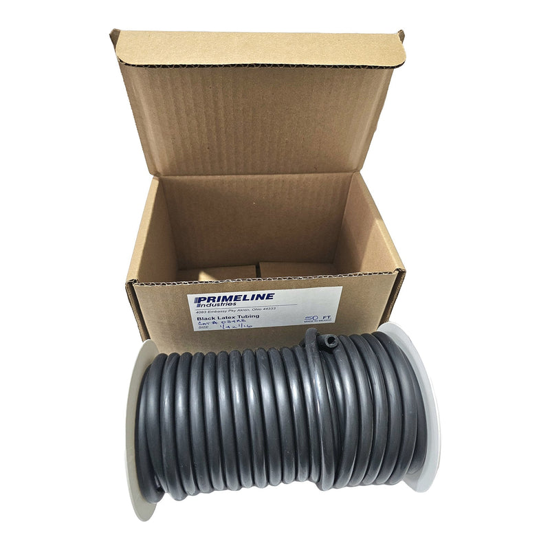 Primeline Industries General Use Tubing Black 1/4 Inch I.D. 50 Foot Length Natural Latex Rubber NonSterile 